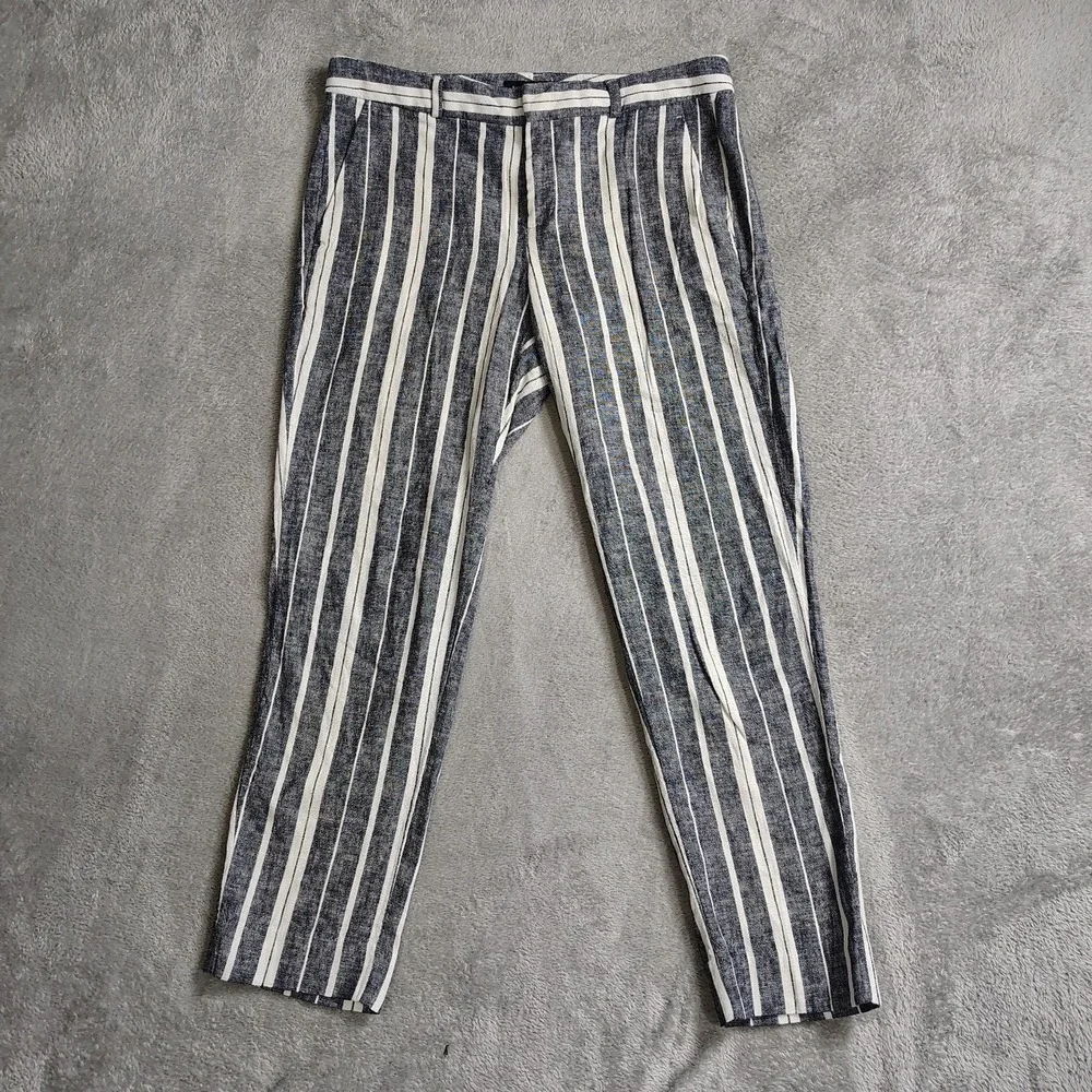 Banana Republic Avery Pants Linen Cotton‎ Stretch Striped Blue White Womens 4